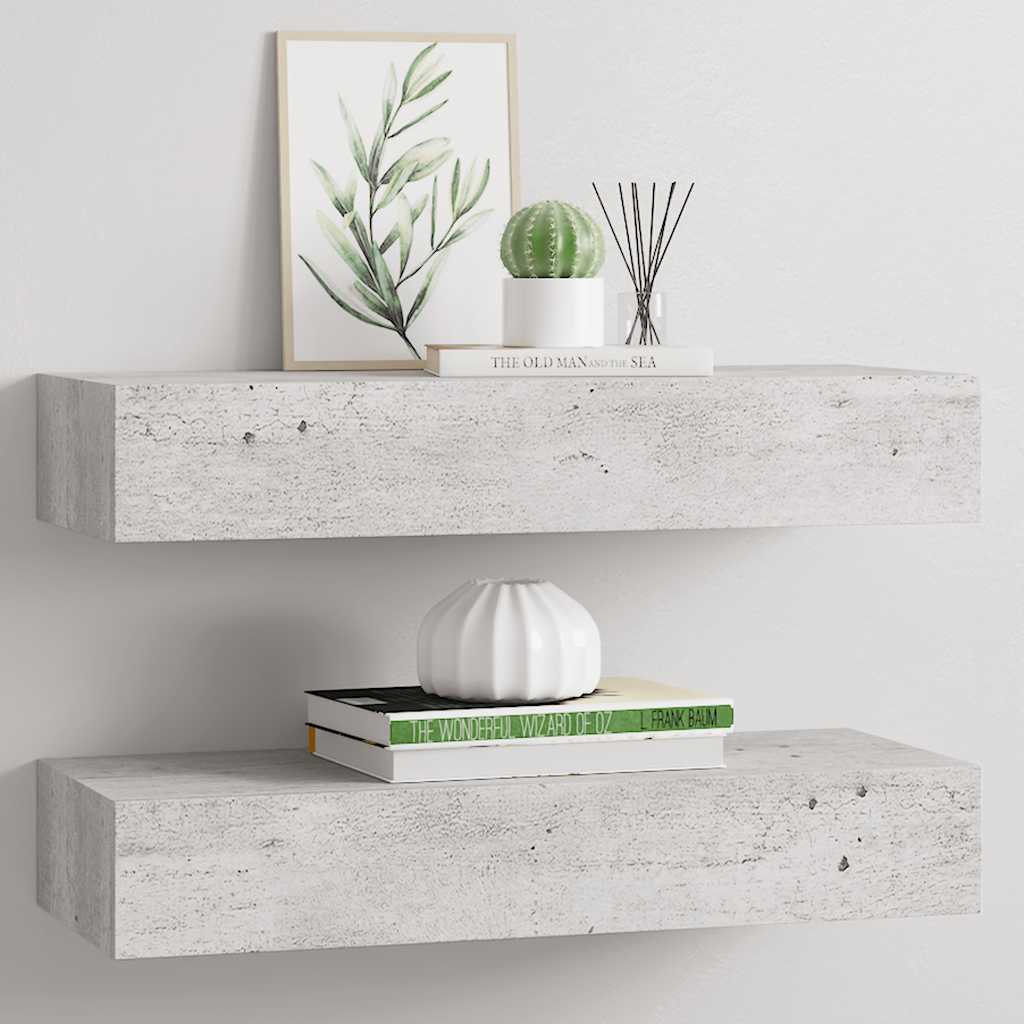 Vegghylle Betonggrå skuffehyller 2 stk 60x23,5x10 cm