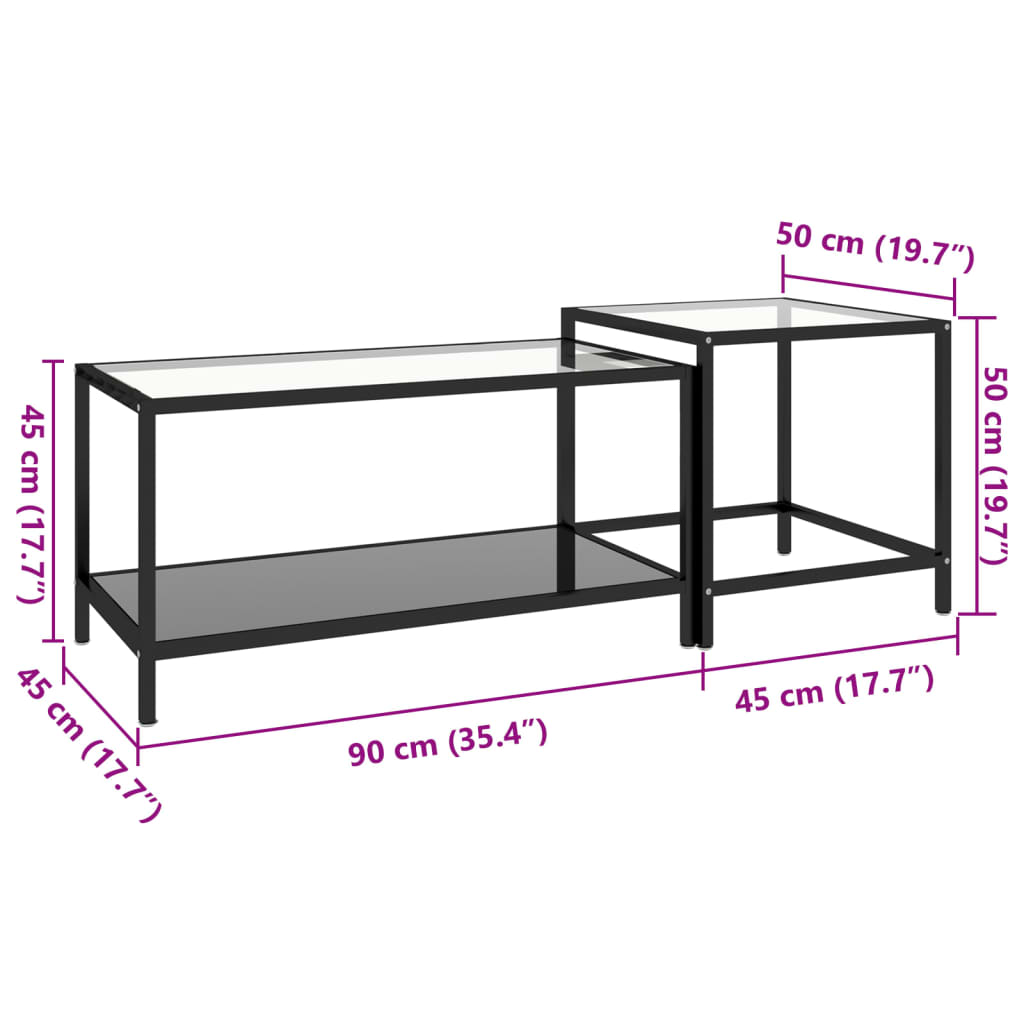 Salongbord Sofabord DIV. 2 stk herdet glass Svart