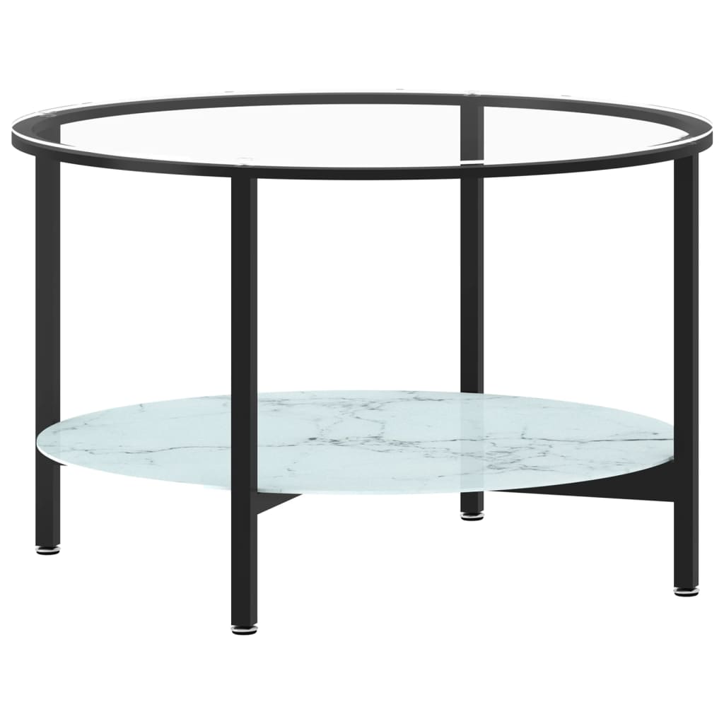 Salongbord Sofabord Svart og Hvit marmor 70 cm herdet glass
