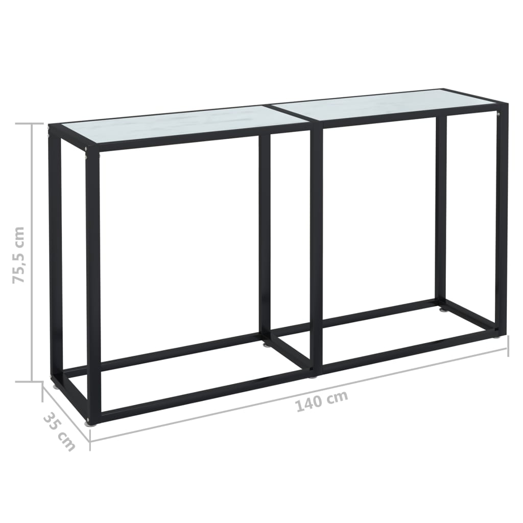Avlastningsbord konsollbord DIV. Hvit marmor 140x35x75,5 cm herdet glass