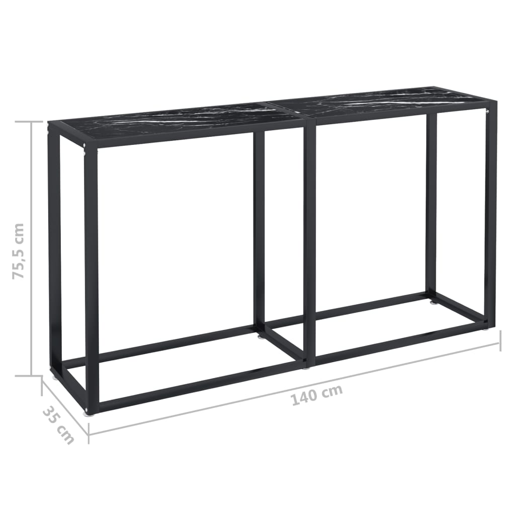 Avlastningsbord konsollbord DIV. Svart marmor 140x35x75,5 cm herdet glass