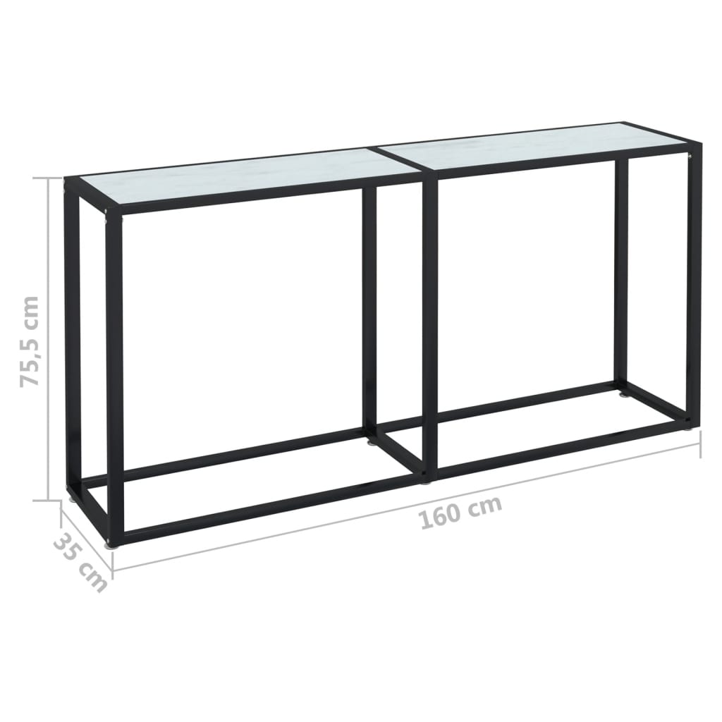 Avlastningsbord konsollbord DIV. Hvit marmor 160x35x75,5 cm herdet glass