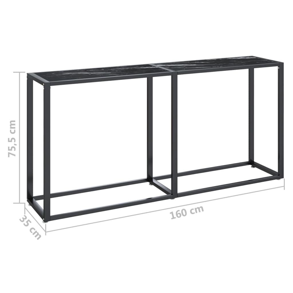 Avlastningsbord konsollbord DIV. Svart marmor 160x35x75,5 cm herdet glass