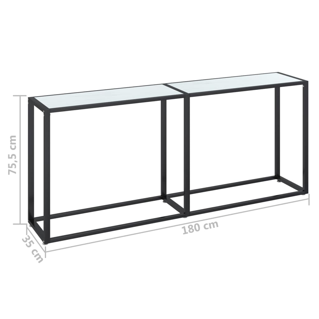Avlastningsbord konsollbord DIV. Hvit marmor 180x35x75,5 cm herdet glass