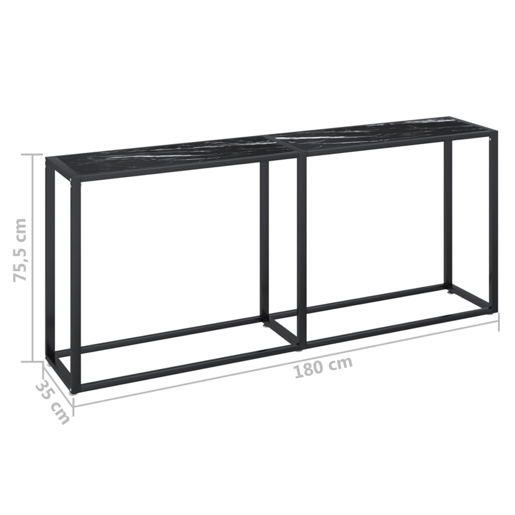Avlastningsbord konsollbord DIV. Svart marmor 180x35x75,5 cm herdet glass
