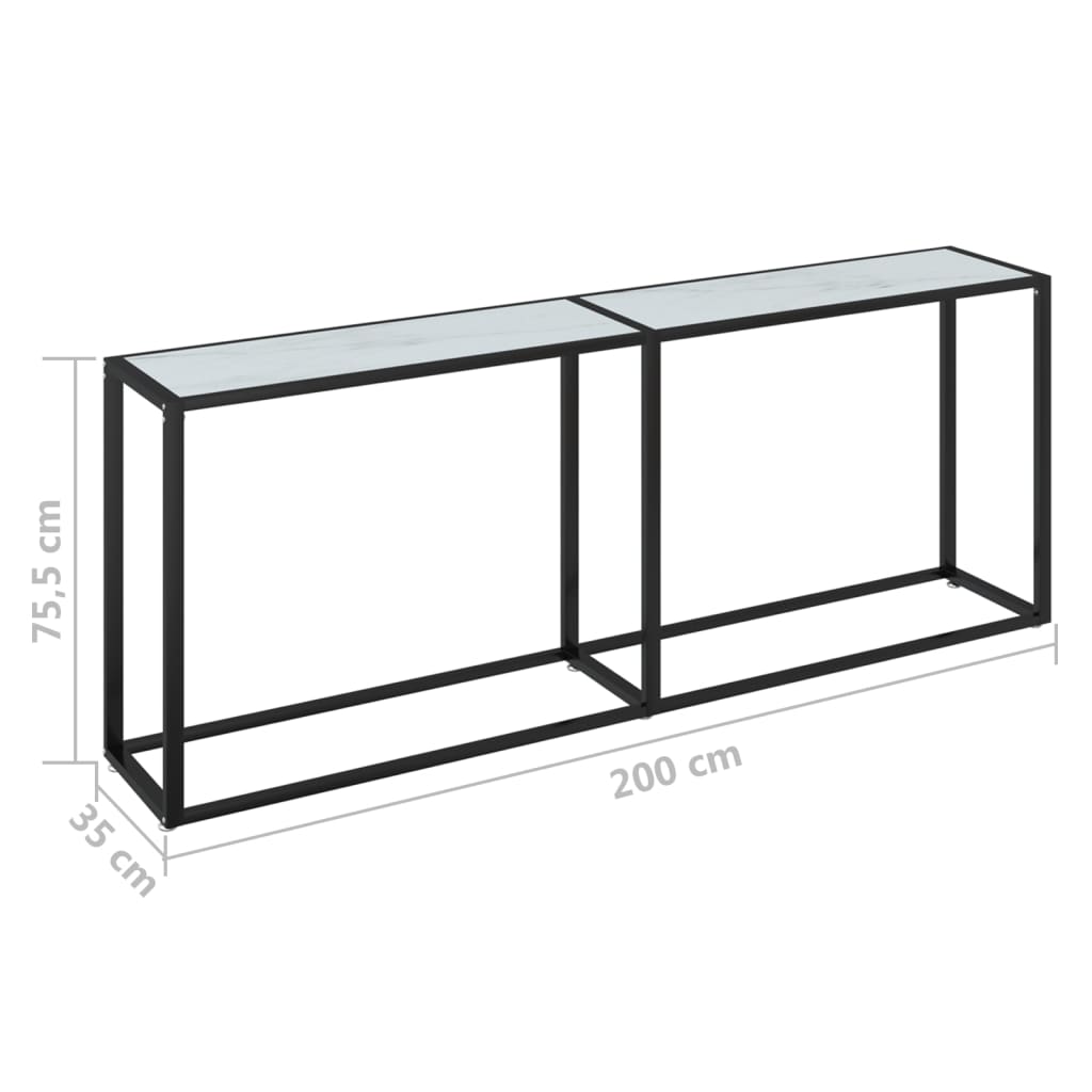 Avlastningsbord konsollbord DIV. Hvit marmor 200x35x75,5 cm herdet glass