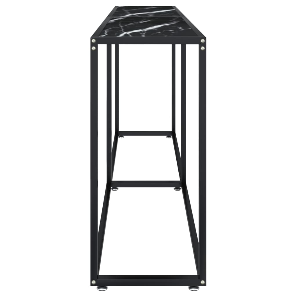 Avlastningsbord konsollbord DIV. Svart marmor 200x35x75,5 cm herdet glass