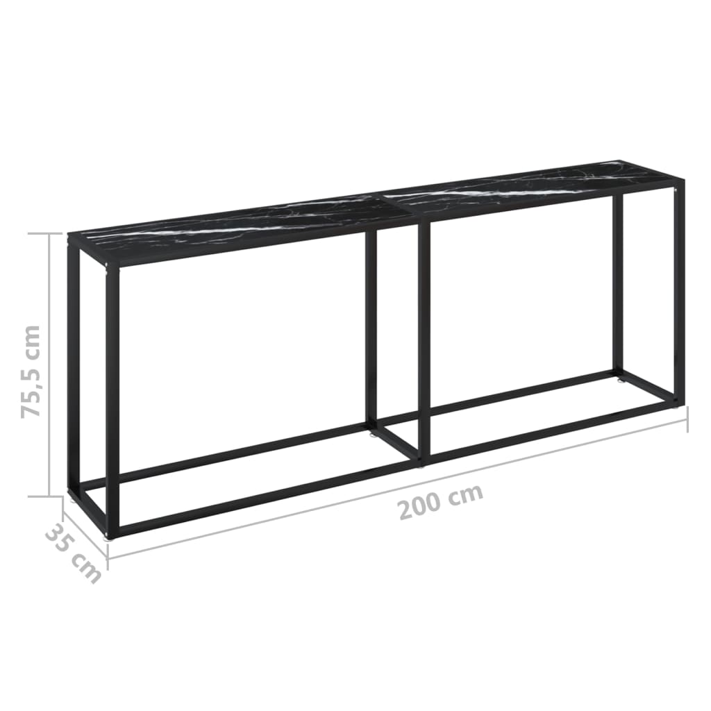 Avlastningsbord konsollbord DIV. Svart marmor 200x35x75,5 cm herdet glass