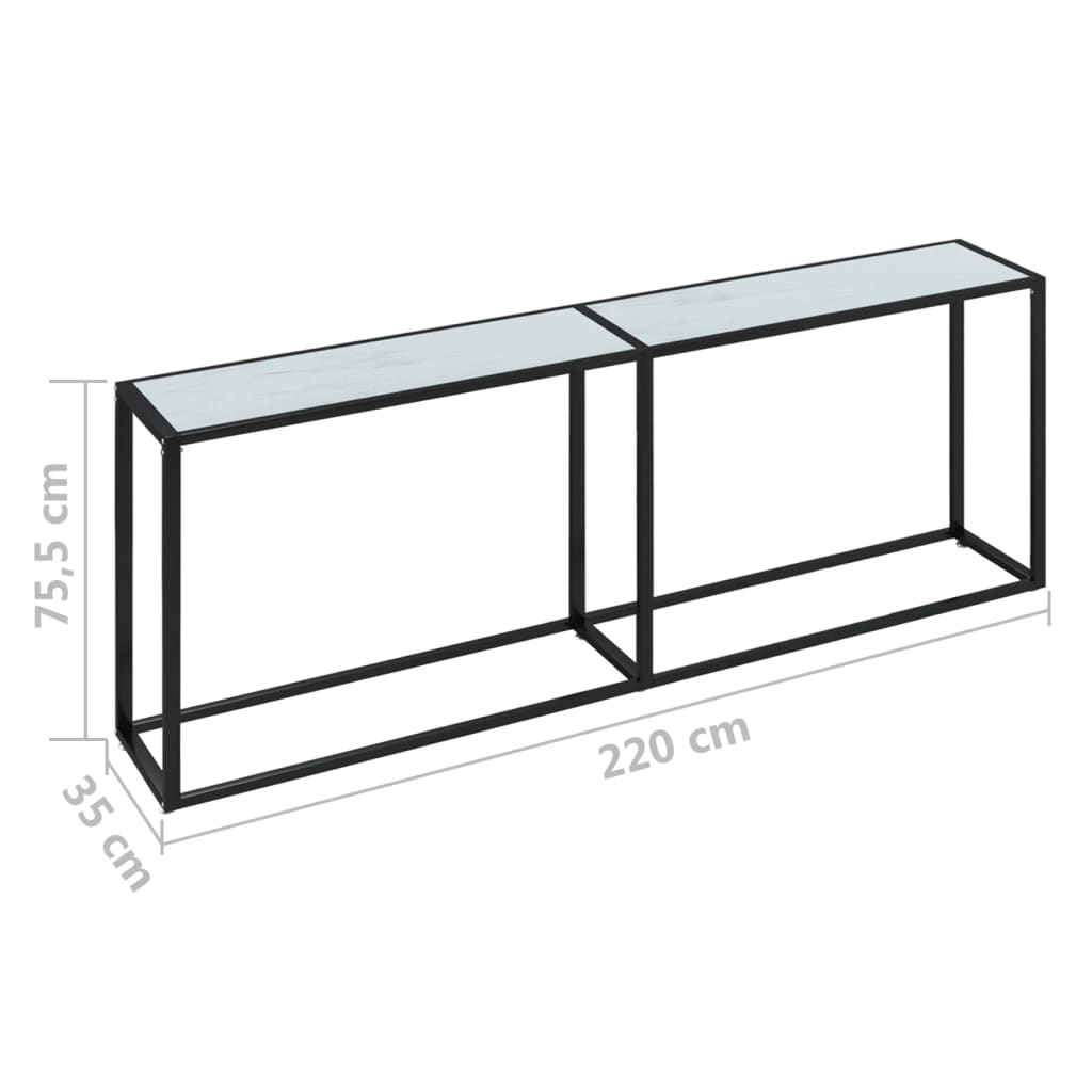 Avlastningsbord konsollbord DIV. Hvit marmor 220x35x75,5 cm herdet glass