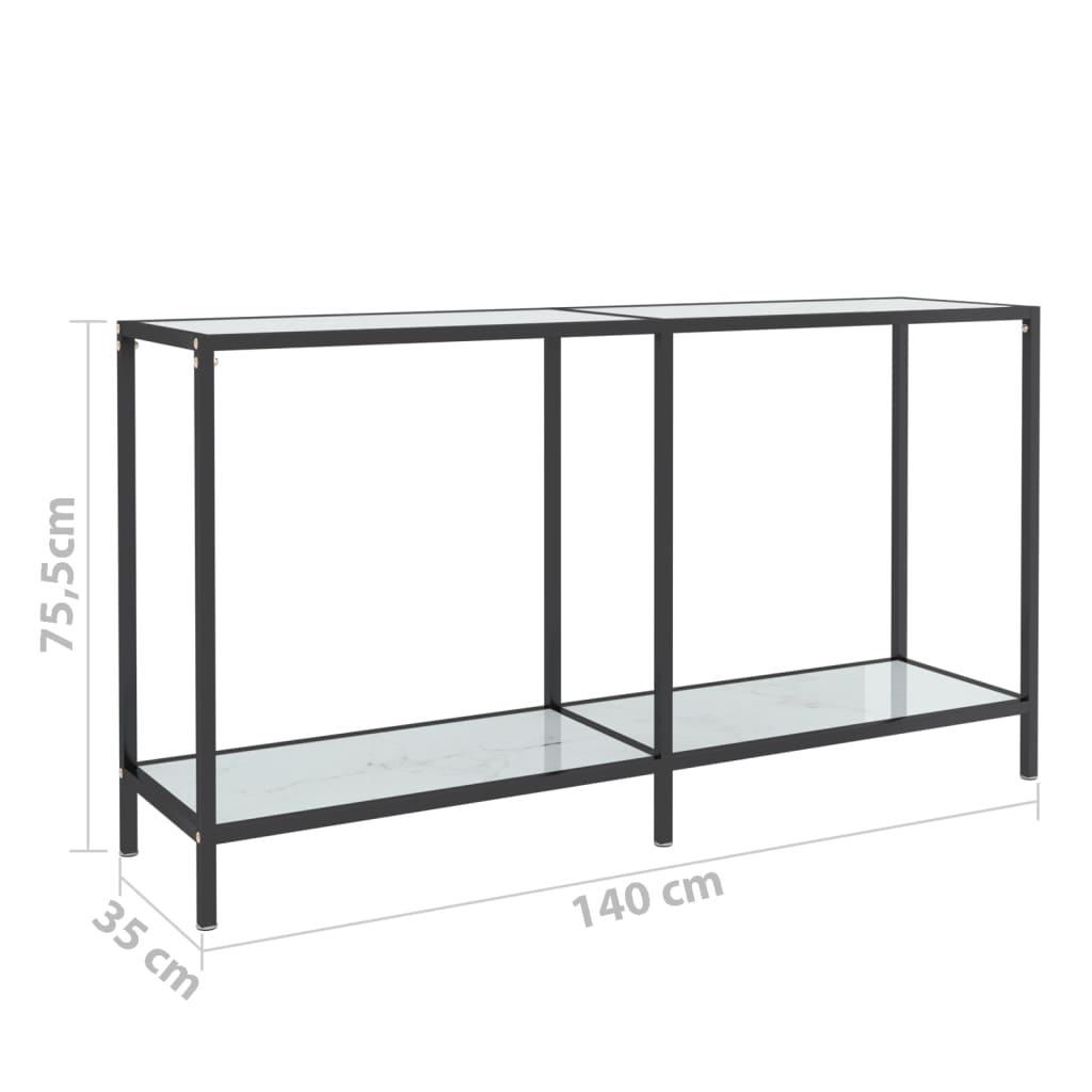 Avlastningsbord Konsollbord Hvit 140x35x75,5 cm herdet glass