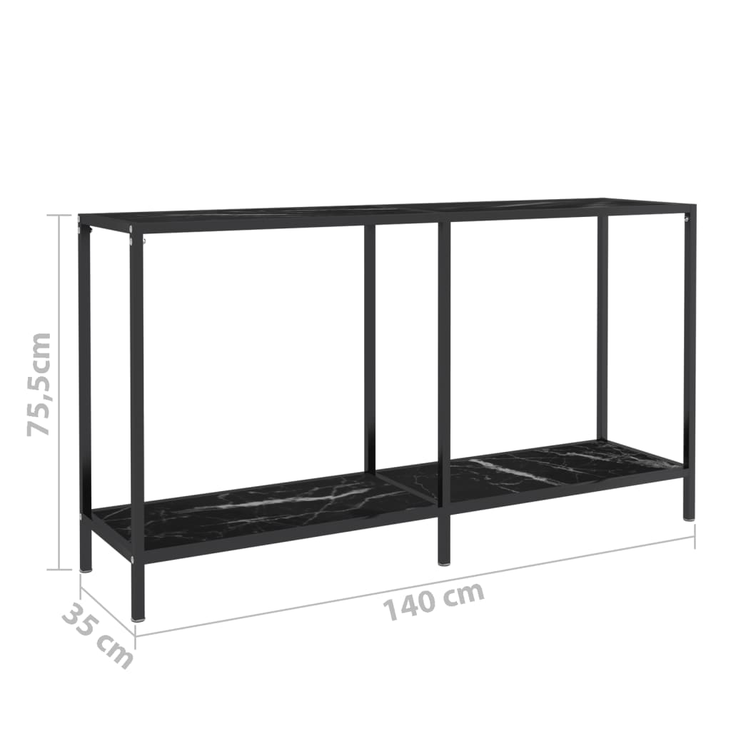 Avlastningsbord Konsollbord Svart 140x35x75,5 cm herdet glass
