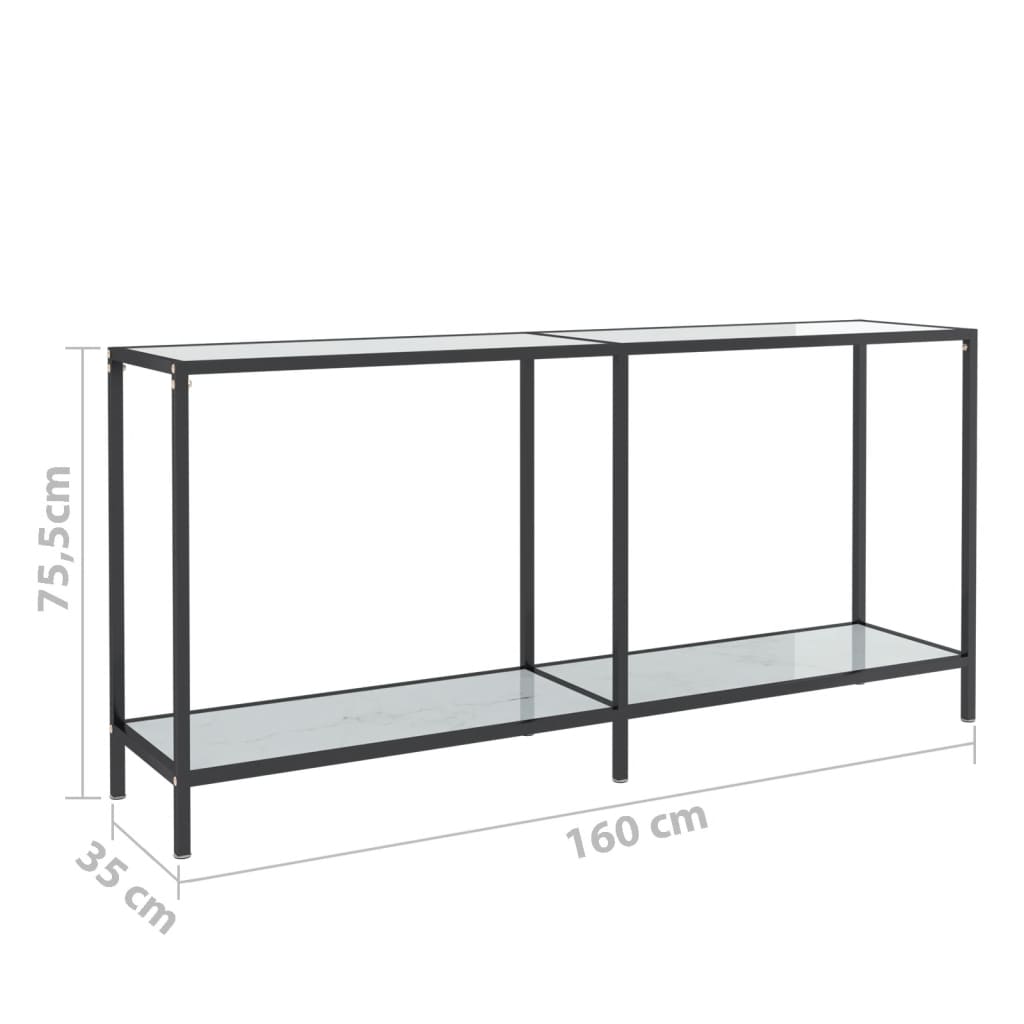 Avlastningsbord Konsollbord Hvit 160x35x75,5 cm herdet glass