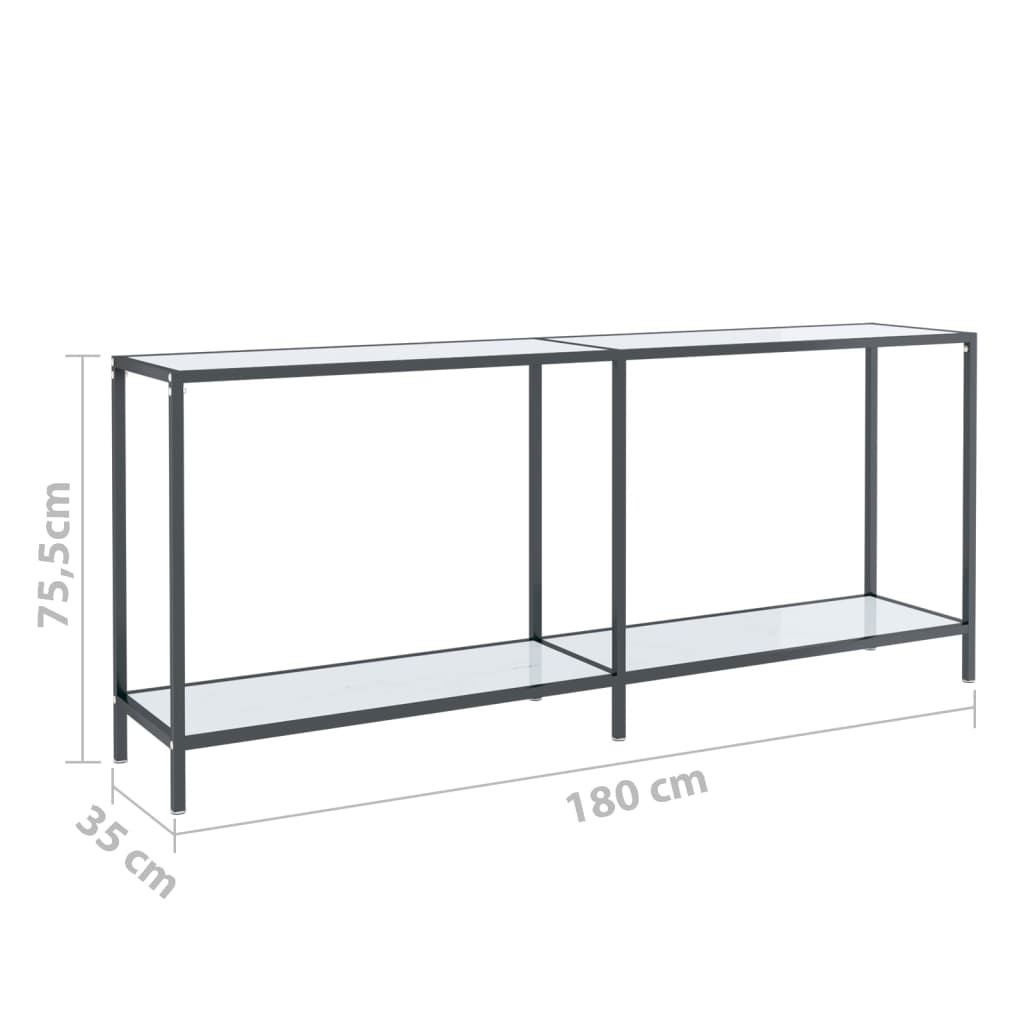 Avlastningsbord Konsollbord Hvit 180x35x75,5 cm herdet glass