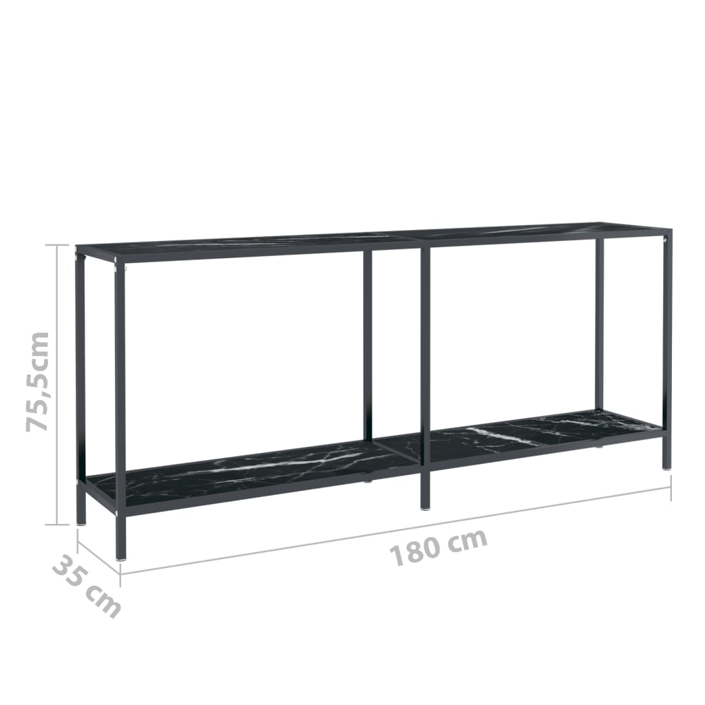 Avlastningsbord Konsollbord Svart 180x35x75,5 cm herdet glass