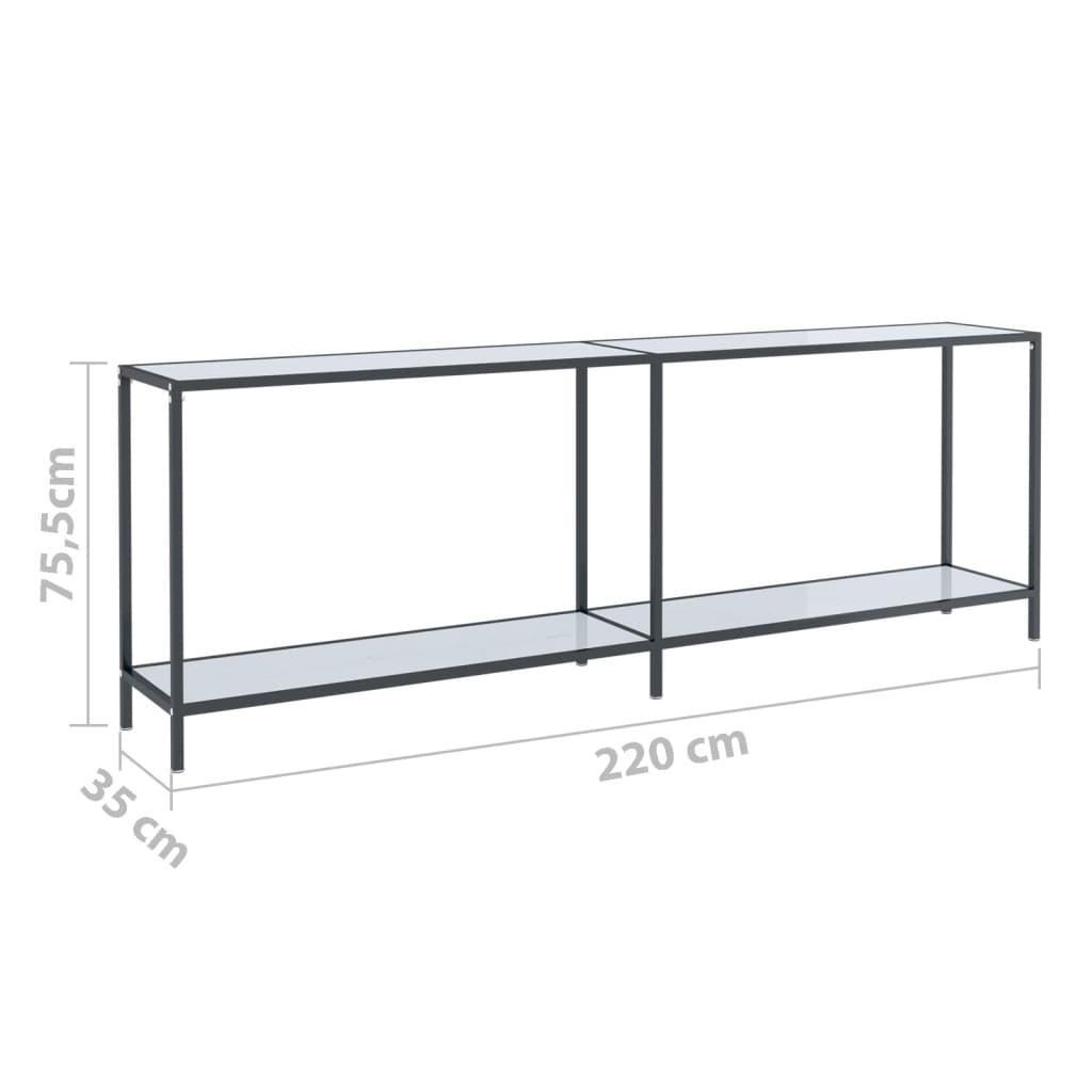 Avlastningsbord Konsollbord Hvit 220x35x75,5 cm herdet glass