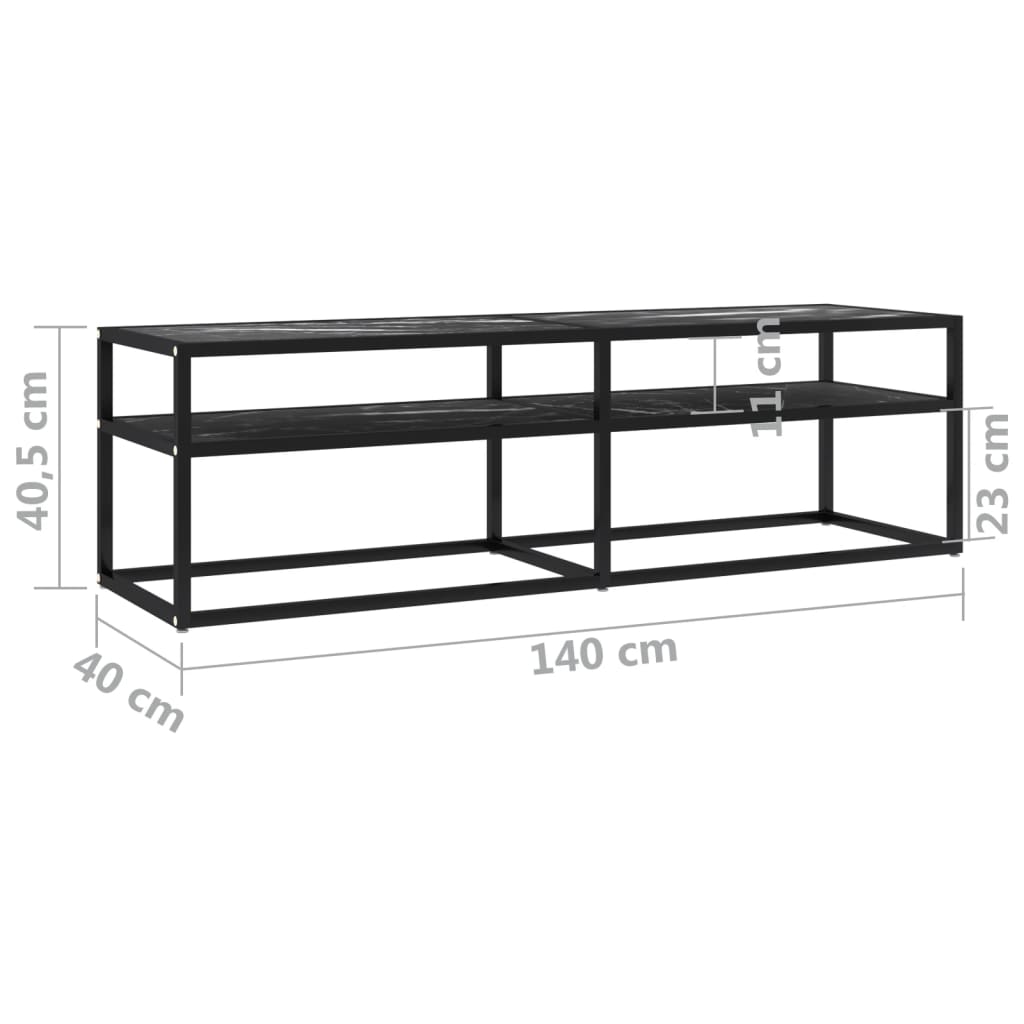 TV-Møbel Svart TV-benk marmor 140x40x40,5 cm herdet glass