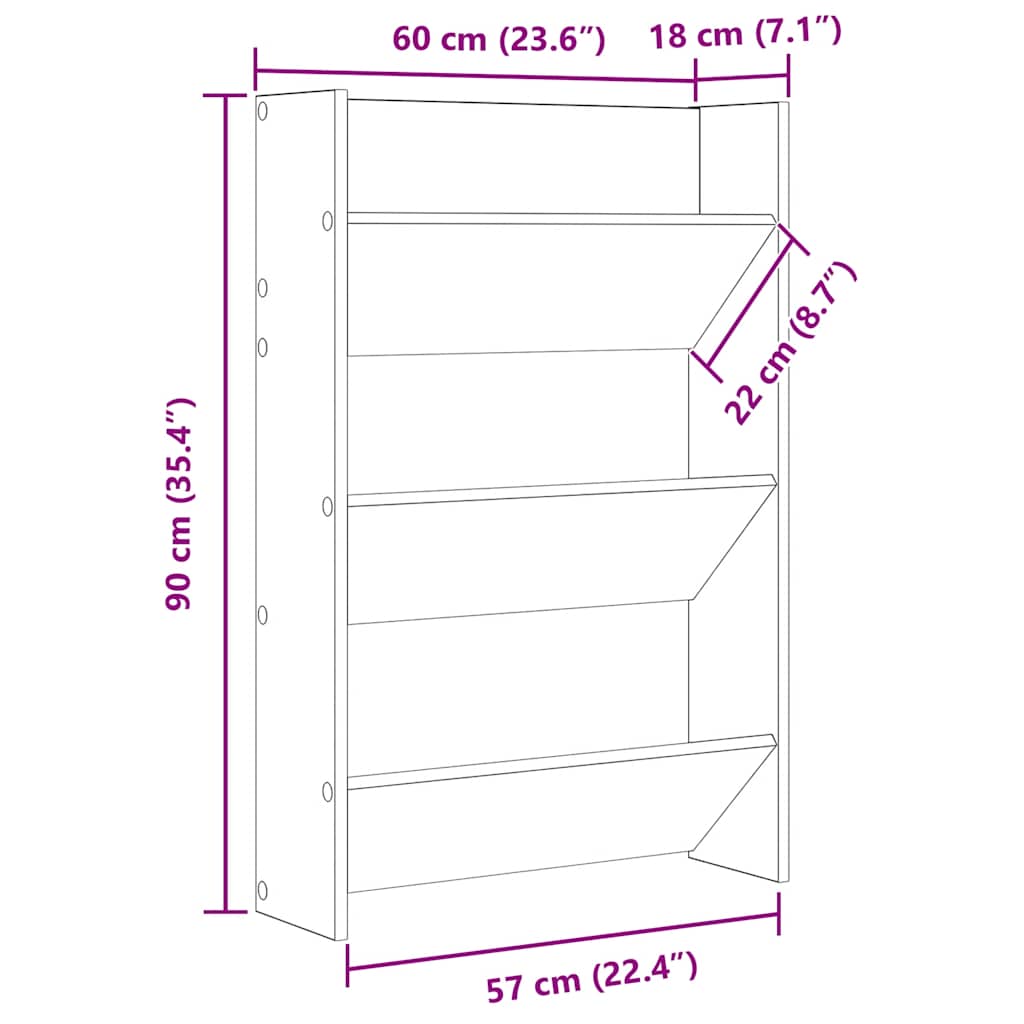 Veggskoskap 2 stk hvit og sonoma eik 60x18x90 cm sponplater