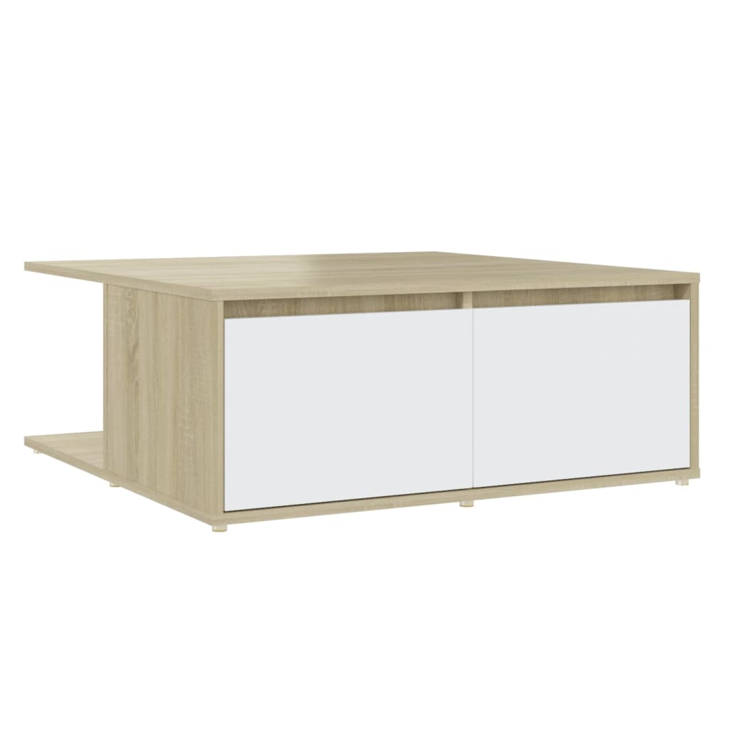 Salongbord Sofabord Hvit og Sonoma Eik 80x80x31 cm