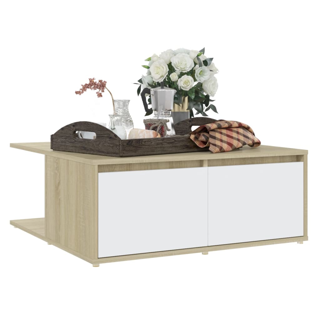 Salongbord Sofabord Hvit og Sonoma Eik 80x80x31 cm