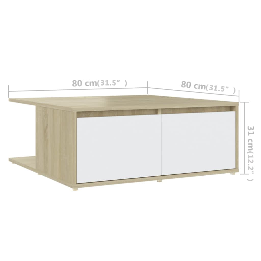 Salongbord Sofabord Hvit og Sonoma Eik 80x80x31 cm