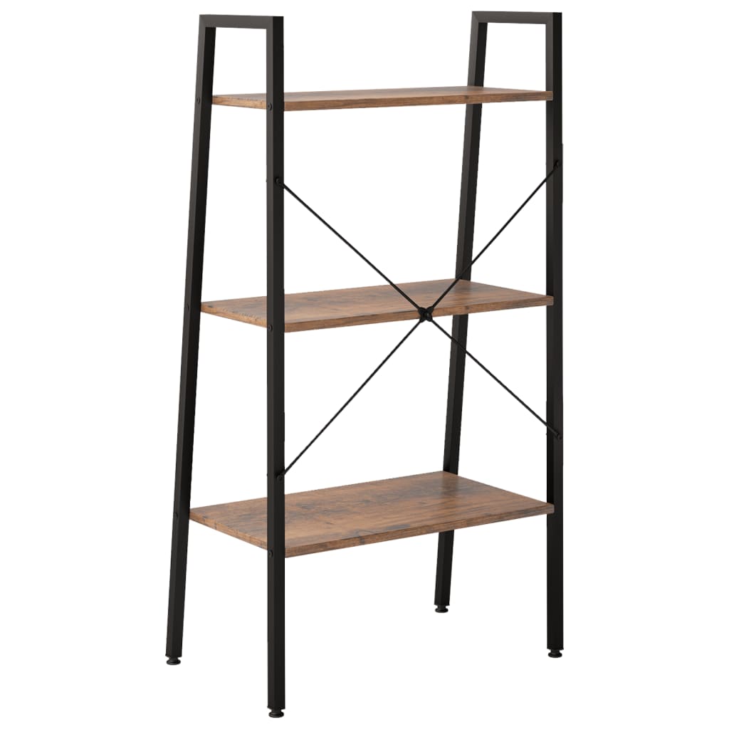 Bokhylle Brun Lysebrun Svart 3 etasjer 56x35x108 cm