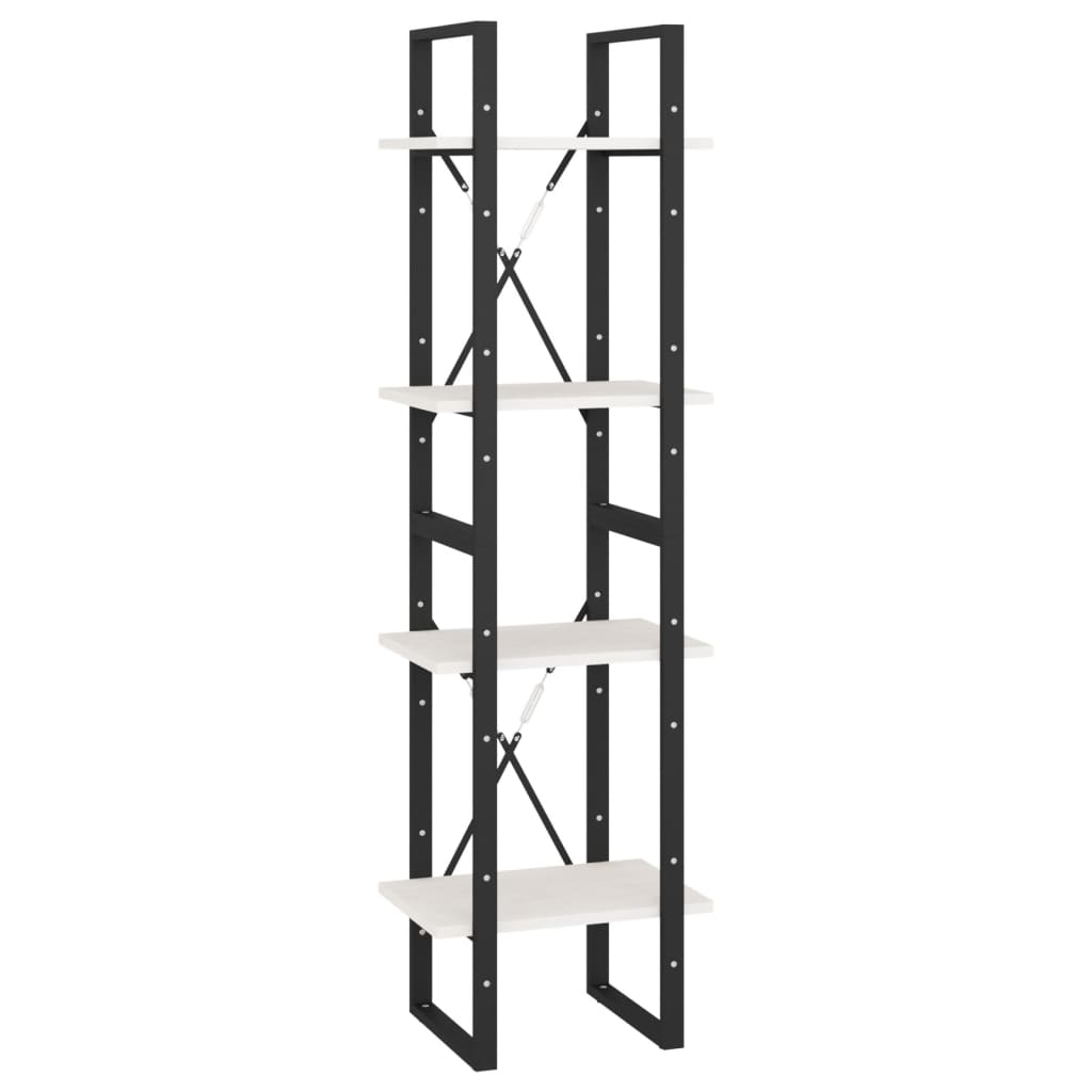 Bokhylle Svart Hvit 4 nivåer 40x30x140 cm heltre furu