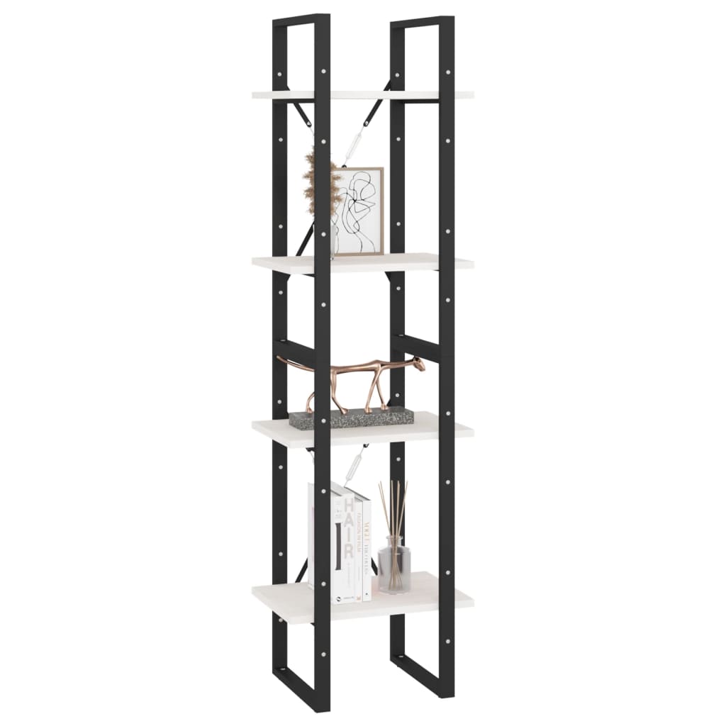 Bokhylle Svart Hvit 4 nivåer 40x30x140 cm heltre furu