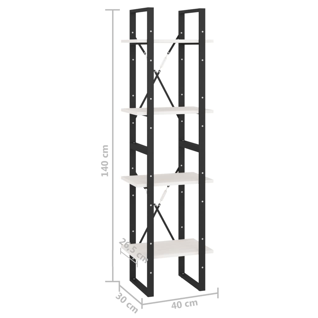 Bokhylle Svart Hvit 4 nivåer 40x30x140 cm heltre furu