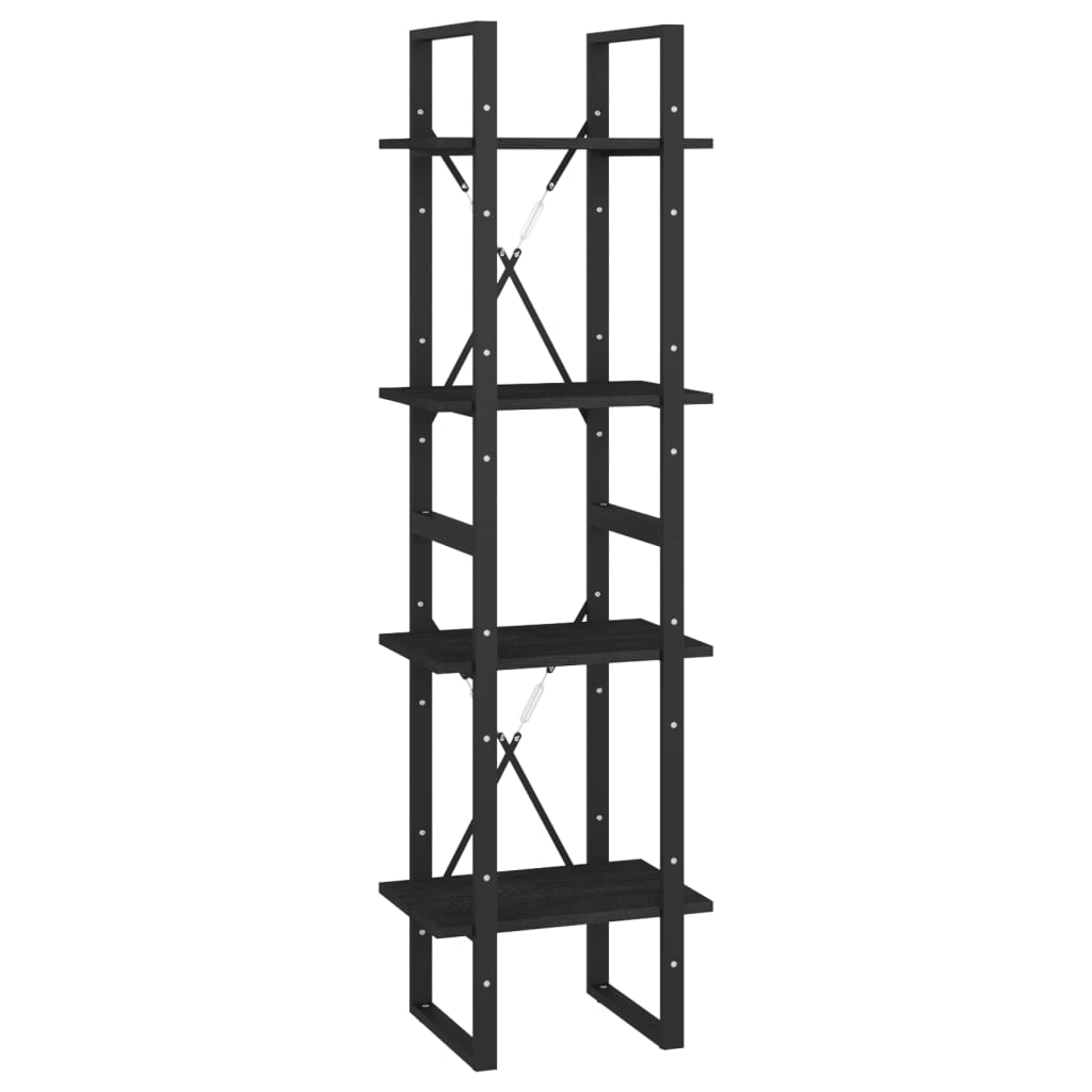 Bokhylle Svart 4 nivåer 40x30x140 cm heltre furu