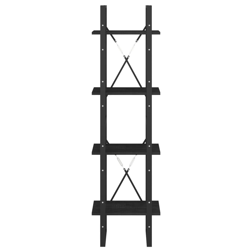 Bokhylle Svart 4 nivåer 40x30x140 cm heltre furu