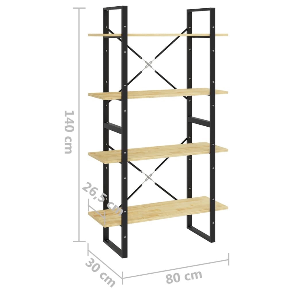 Bokhylle Tre 4 nivåer 80x30x140 cm heltre furu