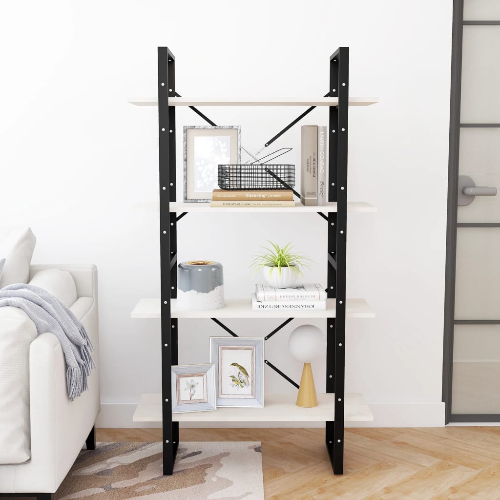 Bokhylle Svart Hvit 4 nivåer 80x30x140 cm heltre furu
