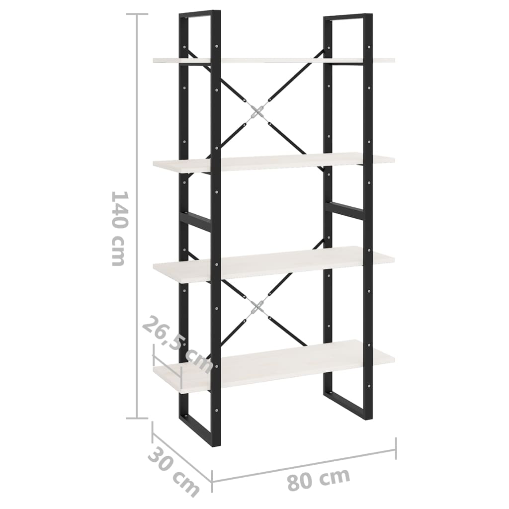 Bokhylle Svart Hvit 4 nivåer 80x30x140 cm heltre furu