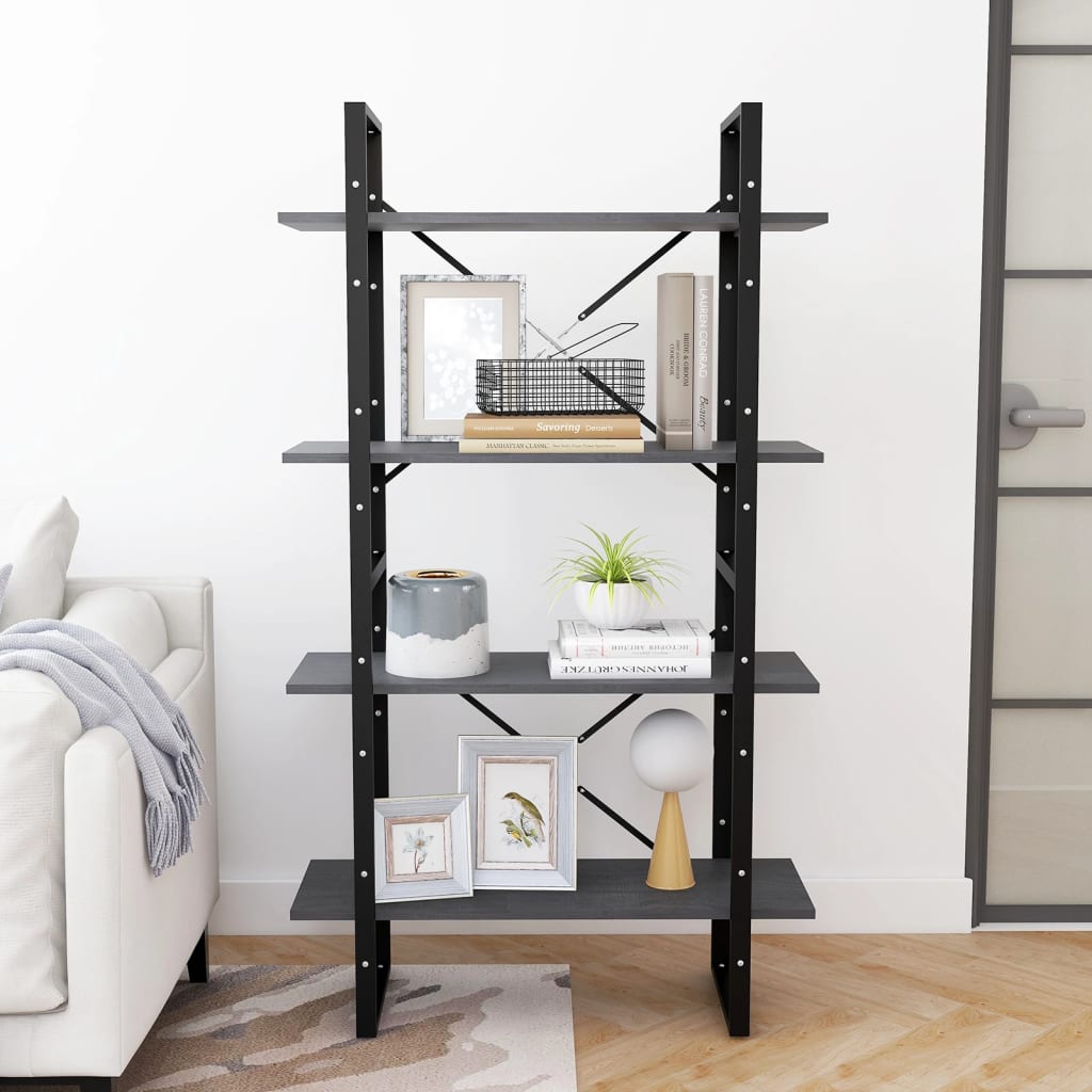 Bokhylle Grå 4 nivåer 80x30x140 cm heltre furu