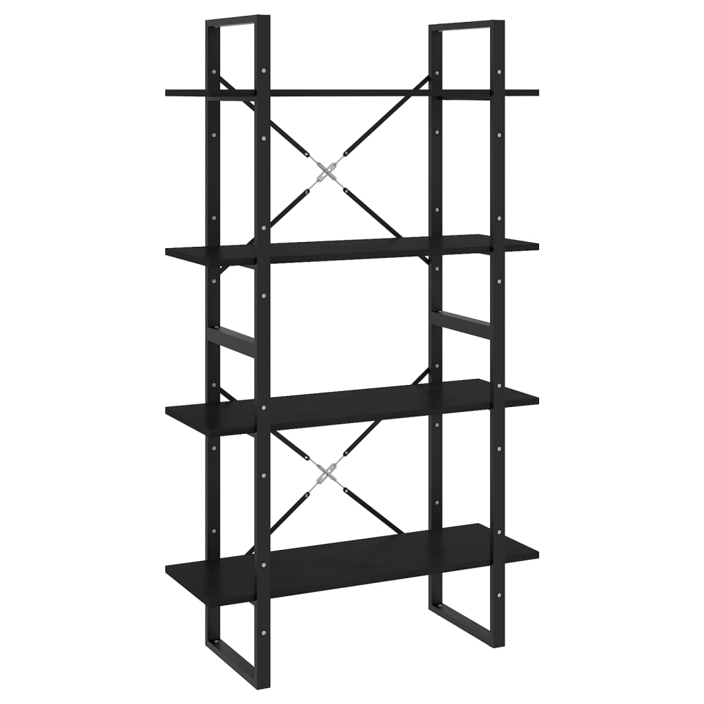 Bokhylle Svart 4 nivåer 80x30x140 cm heltre furu