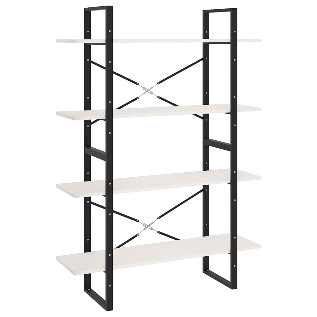 Bokhylle Svart Hvit 4 nivåer 100x30x140 cm heltre furu