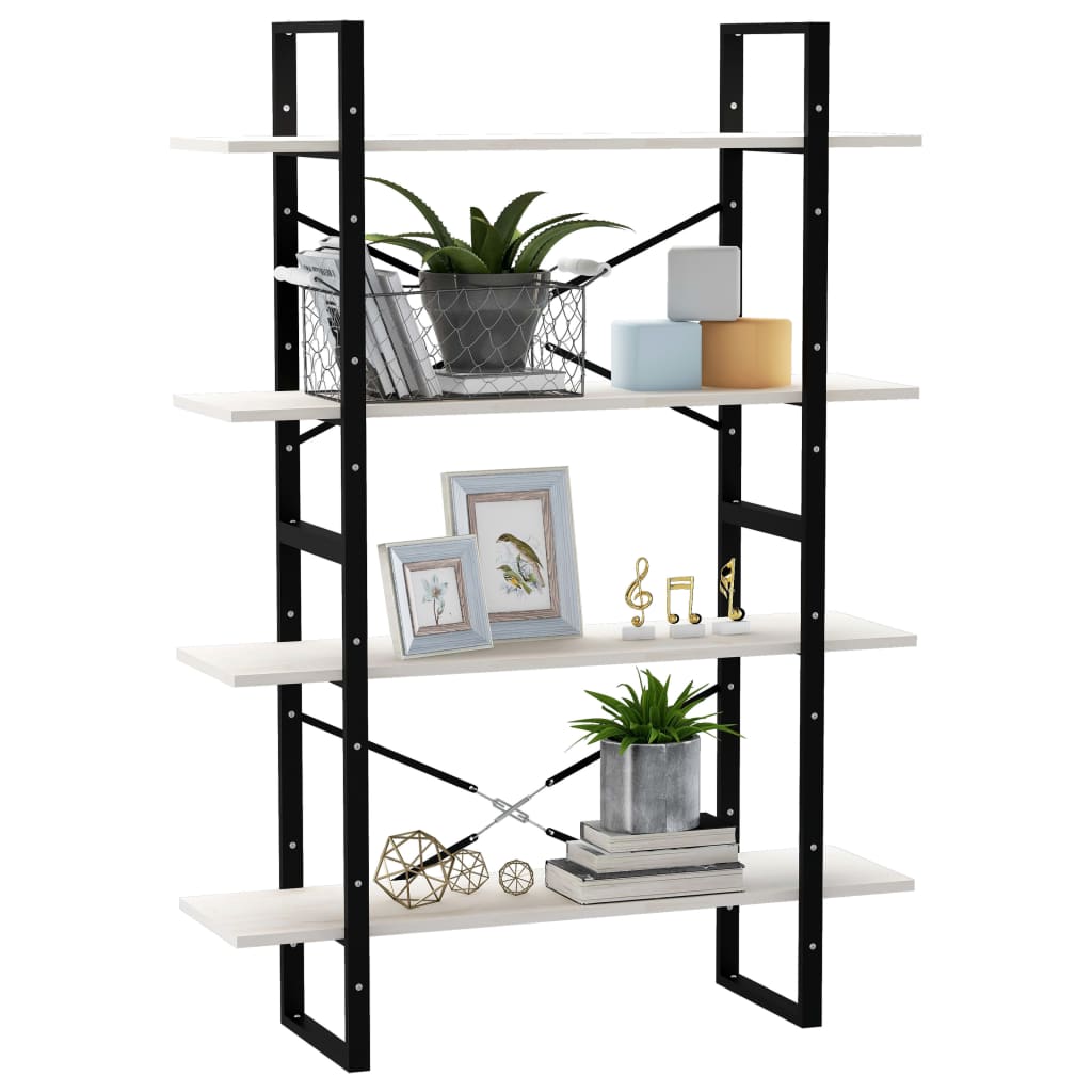 Bokhylle Svart Hvit 4 nivåer 100x30x140 cm heltre furu
