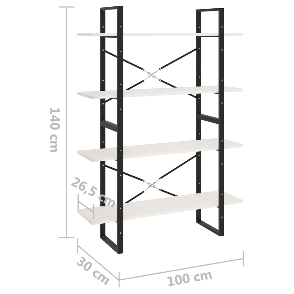 Bokhylle Svart Hvit 4 nivåer 100x30x140 cm heltre furu