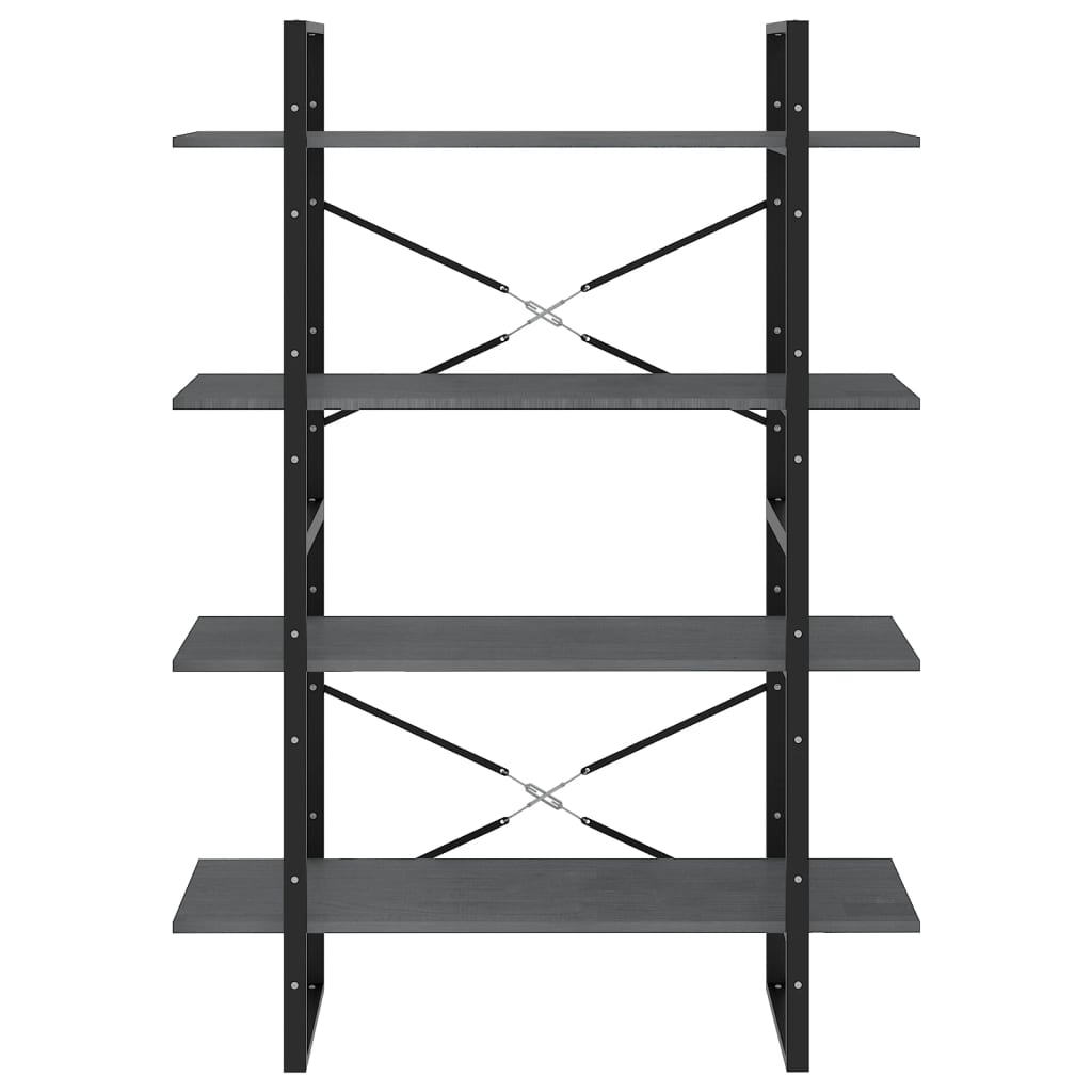Bokhylle Grå 4 nivåer 100x30x140 cm heltre furu