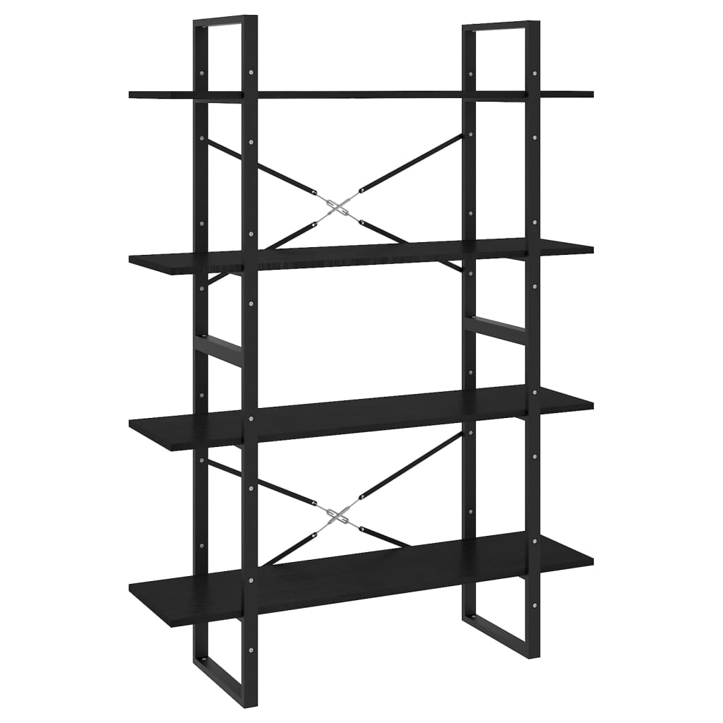 Bokhylle Svart 4 nivåer 100x30x140 cm heltre furu