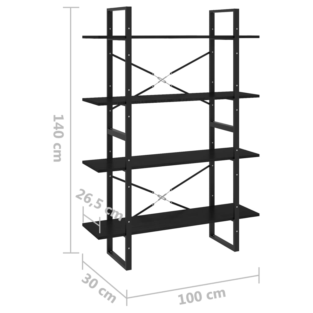Bokhylle Svart 4 nivåer 100x30x140 cm heltre furu