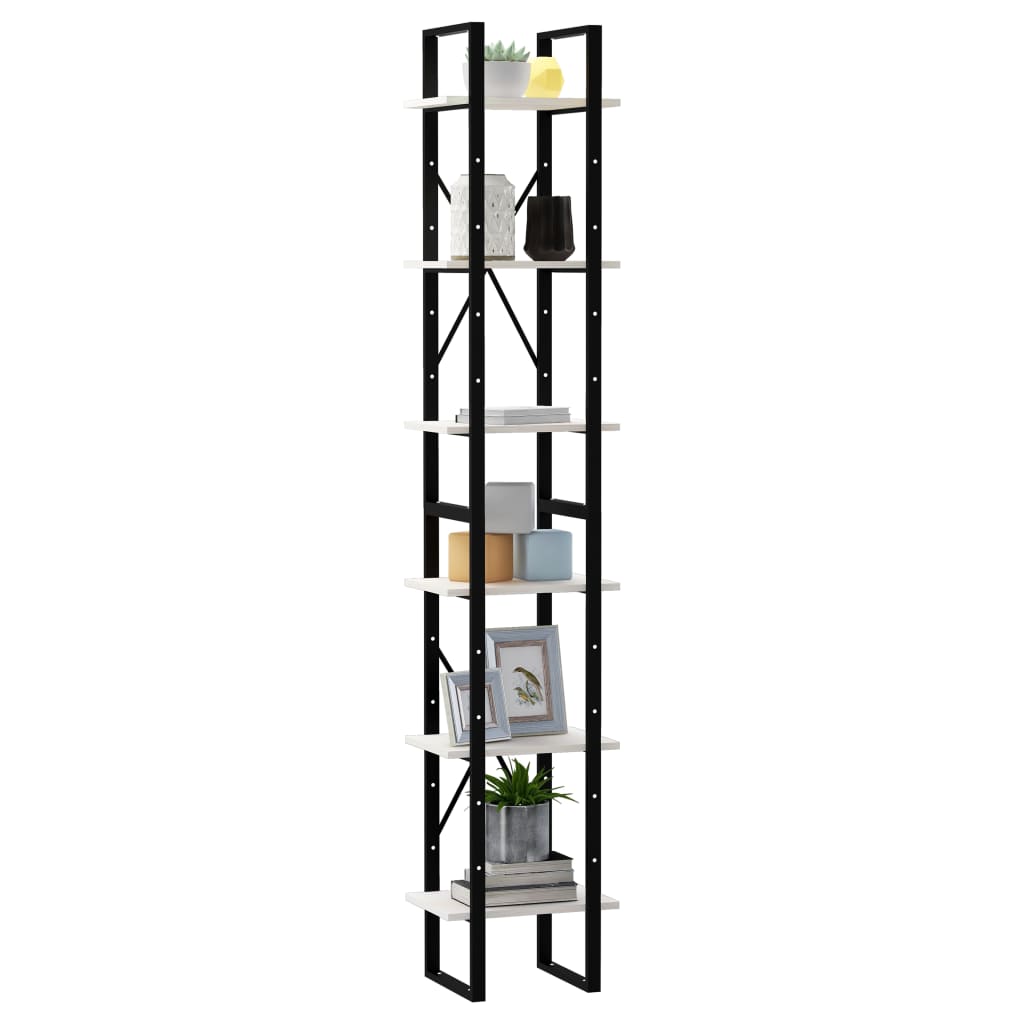 Bokhylle Svart Hvit 40x30x210 cm heltre furu