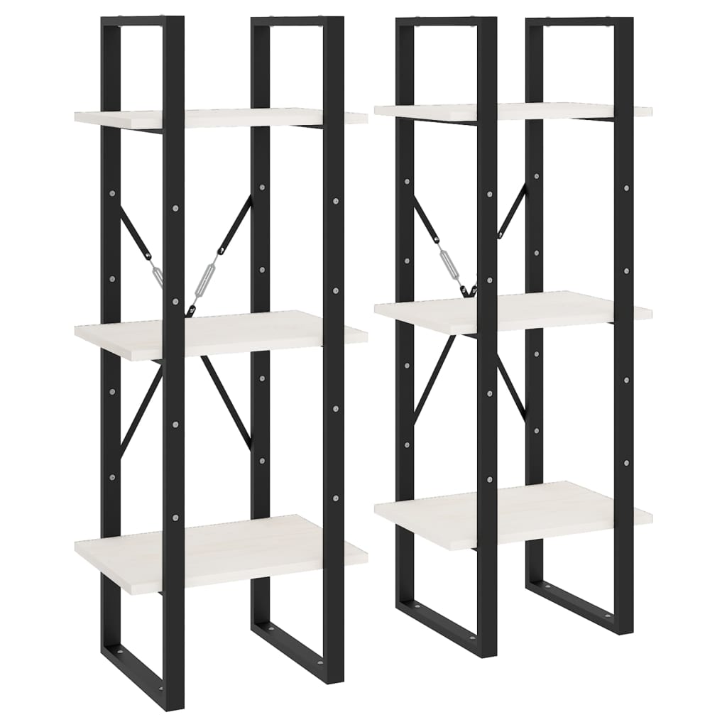 Bokhylle Svart Hvit 40x30x210 cm heltre furu