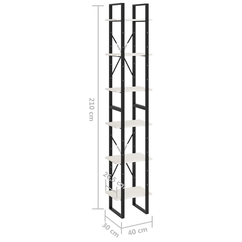 Bokhylle Svart Hvit 40x30x210 cm heltre furu