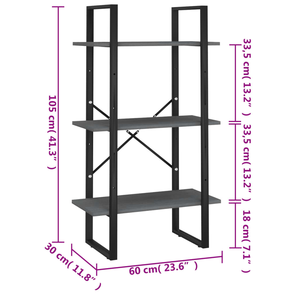 Oppbevaringshylle 60x30x105 cm heltre furu grå