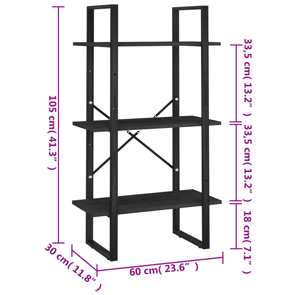Oppbevaringshylle 60x30x105 cm heltre furu svart