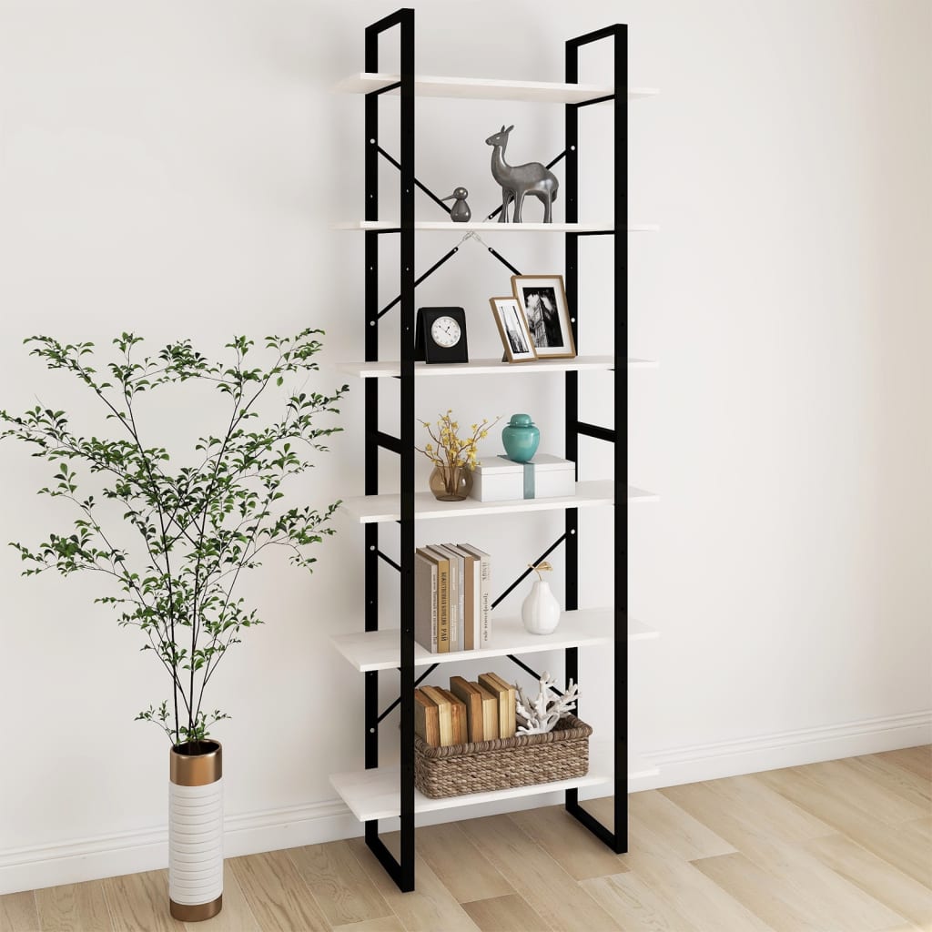 Bokhylle Svart Hvit 80x30x210 cm heltre furu