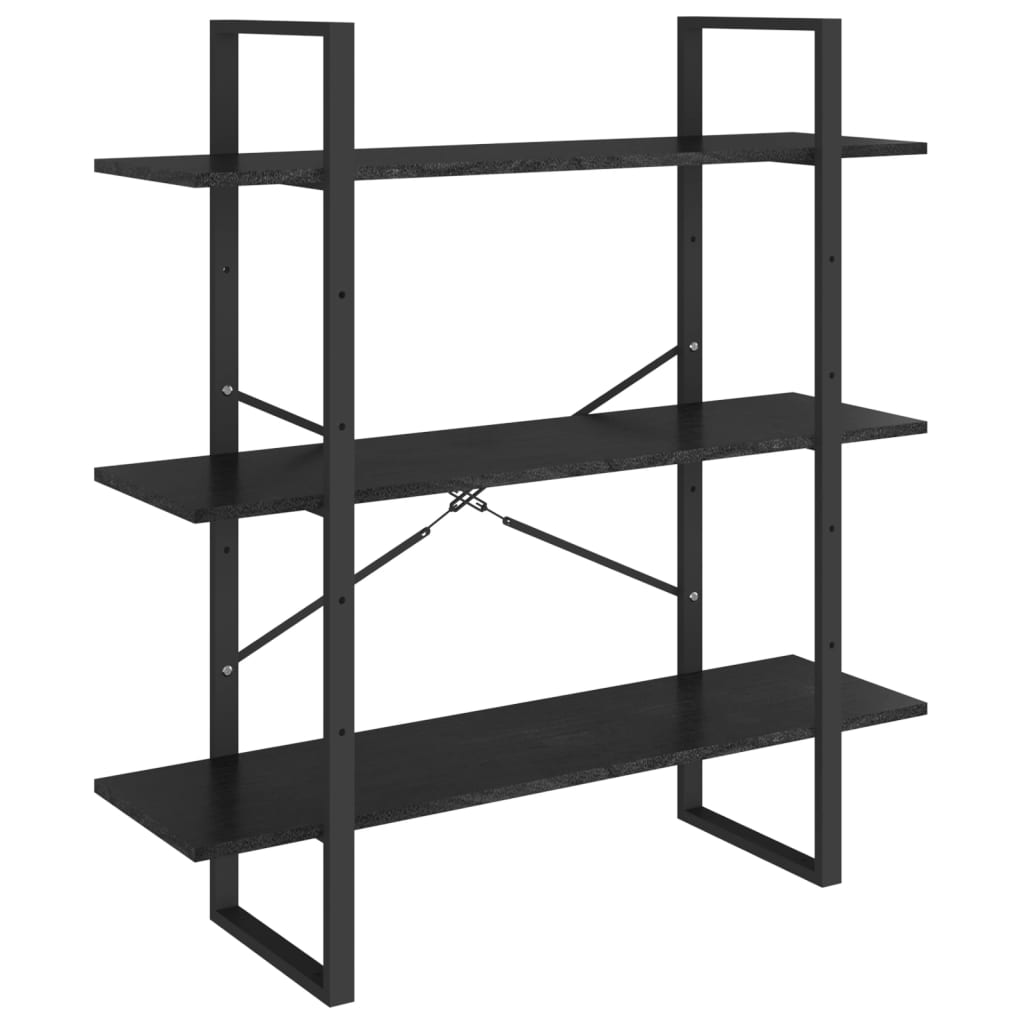 Bokhylle Svart 3 nivåer 100x30x105 cm heltre furu