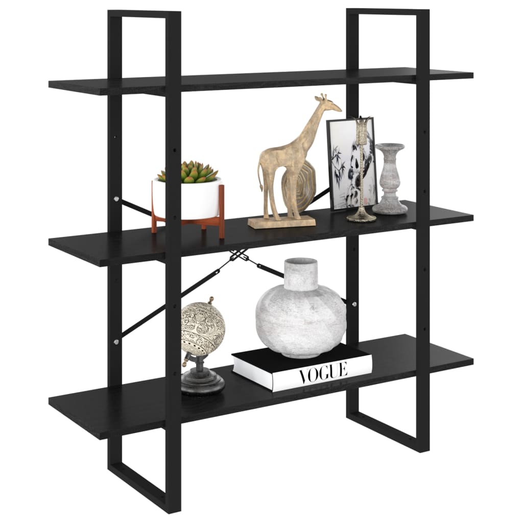 Bokhylle Svart 3 nivåer 100x30x105 cm heltre furu
