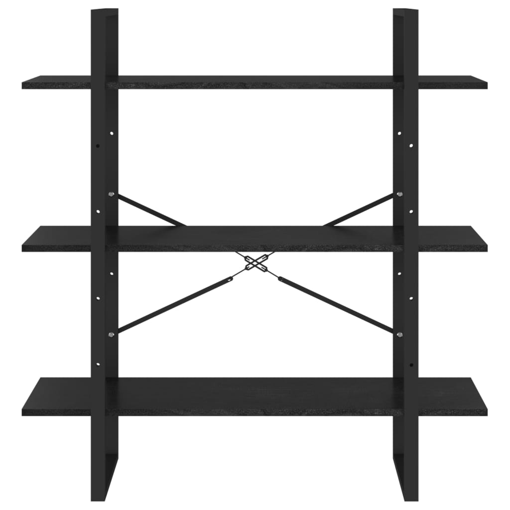 Bokhylle Svart 3 nivåer 100x30x105 cm heltre furu